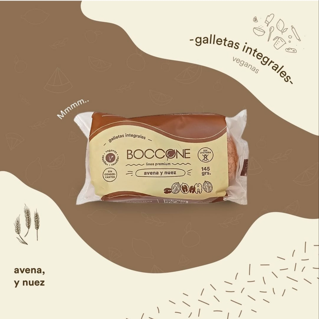 BOCCONE 100% VEGETAL GALLETITAS INTEGRALES AVENA Y NUEZ 145 G. Caja x 45u