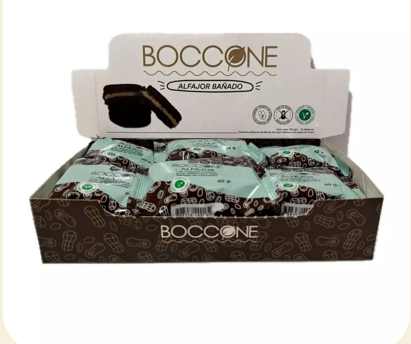 BOCCONE 100% VEGETAL ALFAJOR BAÑADO CHOCO Disp x 12u - CM x 9 Disp