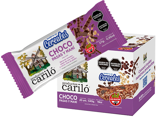 CARILO SIN GLUTEN BARRA CHOCO PASAS MANI DX20UDS CM6UDS